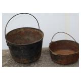 Cast Iron Dutch Ovens Turned Panters, 13"&10"dia.