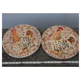 Two Rooster Stepping Tiles, Resin Based, 11" Dia.