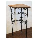 Cast Iron And Wood Corner Table, 34"t
