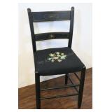Vintage Black Painted Chair With Needlepoint Seat