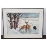 Framed Print Of Deer In A Snowy Landscape, 24x18"t