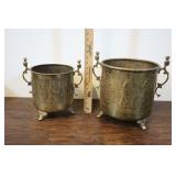 Engraved And Hammered Brass Containers, 11&12"