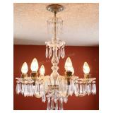 Vtg Hanging Crystal Glass Chandeleir, 22"w X 30"t