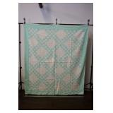 Green-white 2" Square Hand-made Quit, 72"x85"