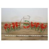 Vintage Juice Glasses With Flora Pattern, Pitcher