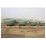 4 Vtg Bauer Green Glaze Pottery Mixing Bowl Set