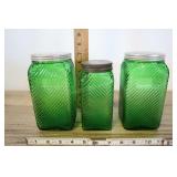 Green Ribbed Glass Shaker Set, Owens Illinois Glas