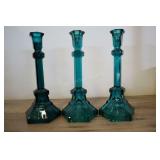 Blue Glass Candle Sticks, 4x10"t