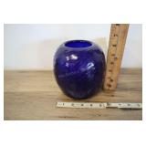 Cobalt Blue Hand Blown Glass Vase, 5x6"