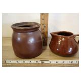 Two Brown Glazed Stoneware Pottery, Crock