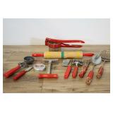Vintage Red Kitchen Utensil Set