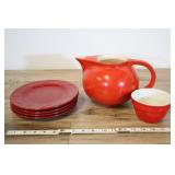 Assorted Red Ceramics, Plates, Pitcher And Bowl