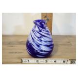 Cobalt Blue And White Art Glass Vase, Pontil