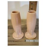 Two Peach Fiesta Ware Bud Vases, 2.5x5.5"t