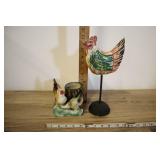 Rooster Ceramic Vase And Wooden Decor,