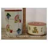 Two Tin Containers, Cake Carrier And Cylindrical
