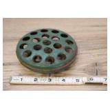 Vintage Green Metal Flower Frog, 5", Round Flat
