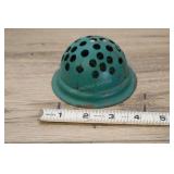 Vintage Green Metal Flower Frog, 4", Dome Top