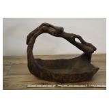 Hand Carved Wood Root Basket With Bird Handle,15"