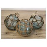 3- 4" Green Glass Fishing Floats.