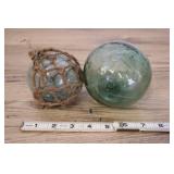 2 Small Green Glass Fishing Floats.