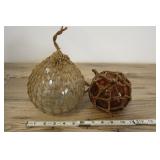 2 Small Glass Fishing Floats, Clear And Brown.