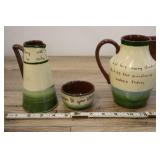Torquay Watcombe Pottery Motto Ware Pitchers, Bowl