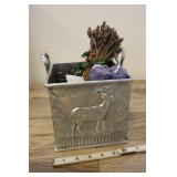 Metal Kindling Box, Lavendar Match Sticks, 7" Wide