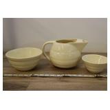 Bauer Ceramic Bowls And Pitcher, Custard Yellow
