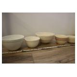 Assorted Vintage Mixing Bowls, White & Pink Stripe