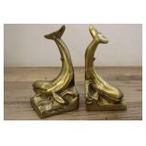 Pair Vintage Whale Bookends, Solid Brass