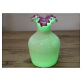 Pink & White Milk-uranium Glass Vase,  7"h