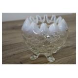 Vintage Opalescent Ruffled Rim Footed Dish, 4.5"h