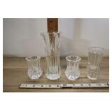 4 Assorted Crystal And Pressed Glasses Vases