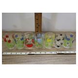 7 Juice Glasses With Floral Design,3.5"t
