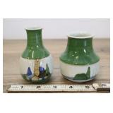 Small Green And White Vases.
