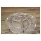Wavy Glass Relish Dish, Floral Etched, Divided