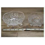 2 Small Crystal Glass Footed Bowls,