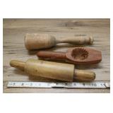 Assorted Wooden Kitchen Items, Small Pin, Mallet