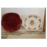 Two Ceramic Platters, Red And White.