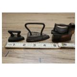 Three Miniature Irons, Cast Iron And Copper.