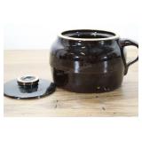 Vintage Ceramic Covered Dish, Purple Brown Glaze