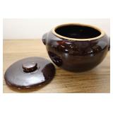 Vtg Usa Pottery Covered Pot, Purple Brown Glaze