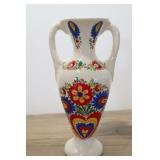 Double Handle Urn Vase, Applique Hearts & Flowers,