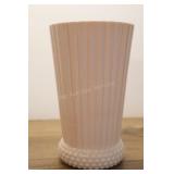 Vtg Pink Milk Glass Vase, Round Hobnail Base 9"h