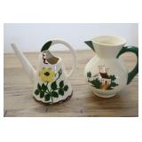 Ceramic Pitcher And Watering Can, Green & White