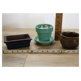 Ceramic Mini Pots, Blue, Brown And Teal