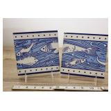 Vintage Blue & White Fish Tiles, Minton, England