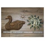 Yard Art- Wood Duck, Ceramic And Wire Suns