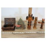 Assrtd Carved Wood Lot- Totem Poles, Trinket Box